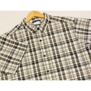 Columbia Men’s Size Large Gray/White Plaid Cotton Button-Down Short Sleeve Shirt